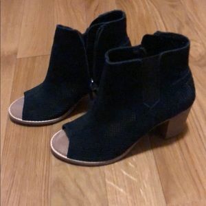 Black suede peep toe booties